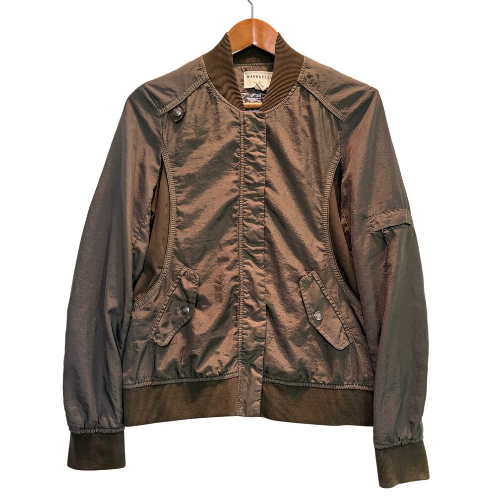 Marrakech Anthropologie Jacket Women Small Olive Green Bomber Full Zip Nylon